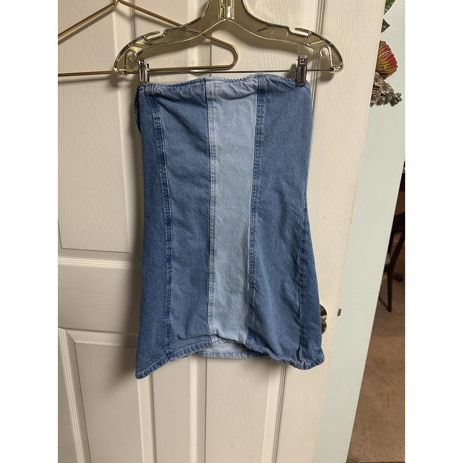 Pretty Little Thing Blue Jean Corset Top Mini Dress Small 8 32x24 Colorblock Y2k
